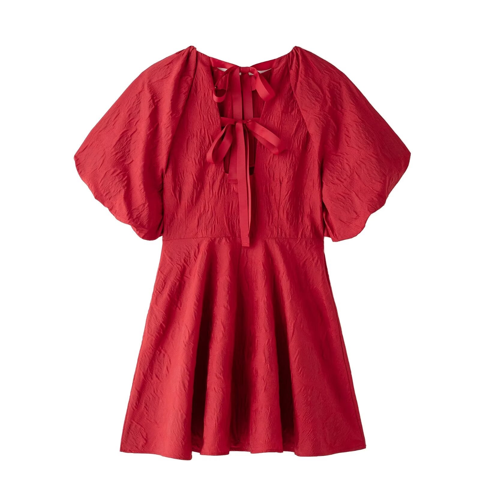1318305618552946688 Women Clothing Younger Back Lace up Puff Sleeve Dress - Image 4