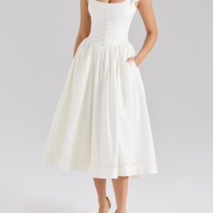 House Same French Sweet Bowknot Decoration Gentle Elegant Graceful U Collar Waist Trimming Spaghetti Straps Dress