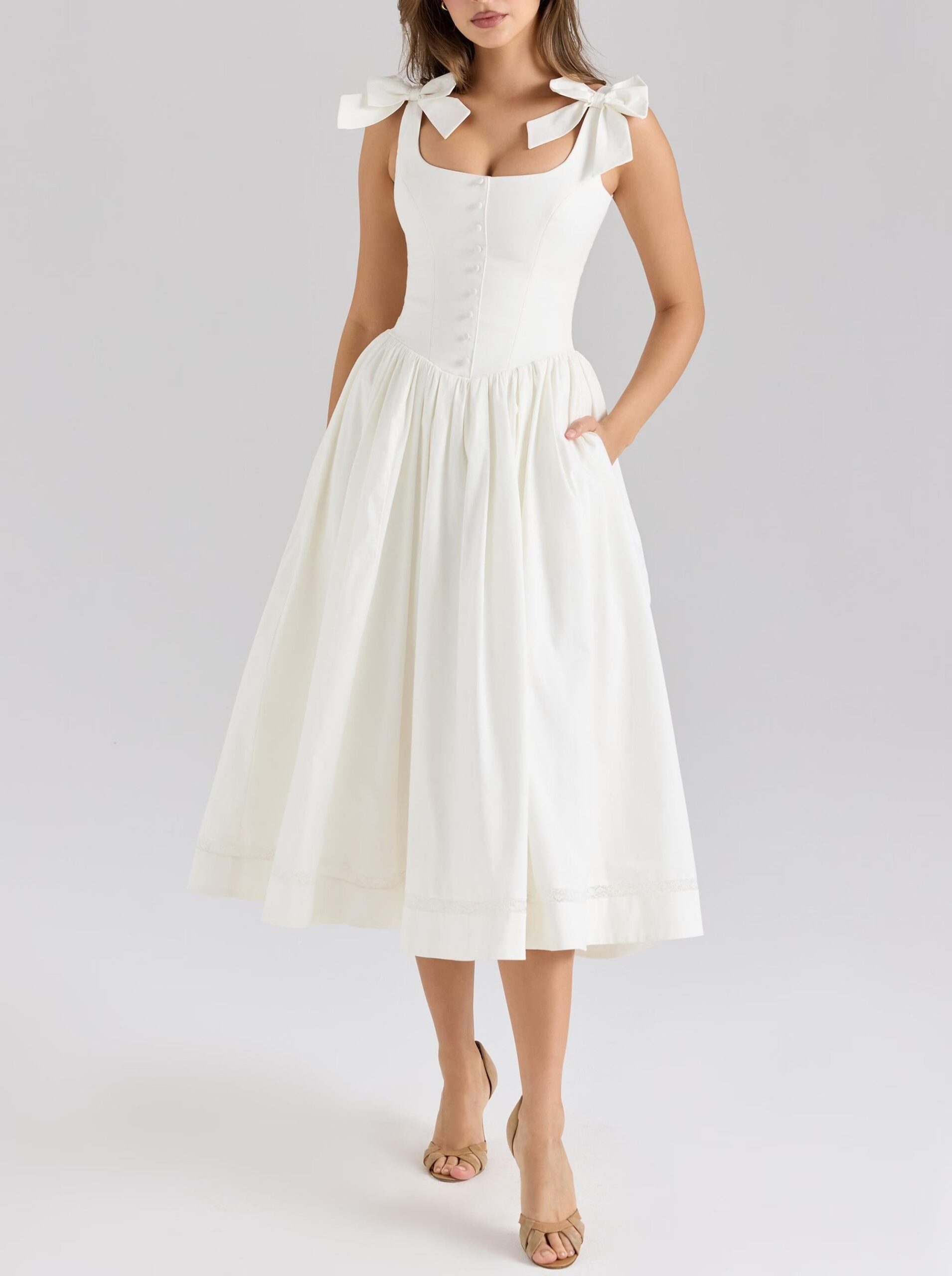 1394984245167915008 House Same French Sweet Bowknot Decoration Gentle Elegant Graceful U Collar Waist Trimming Spaghetti Straps Dress