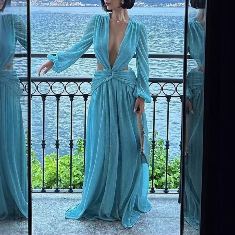 1408542164220116992 Beach Vacation Sexy Dress Women Summer Cropped Outfit Solid Color Seaside Atmosphere Maxi Dress