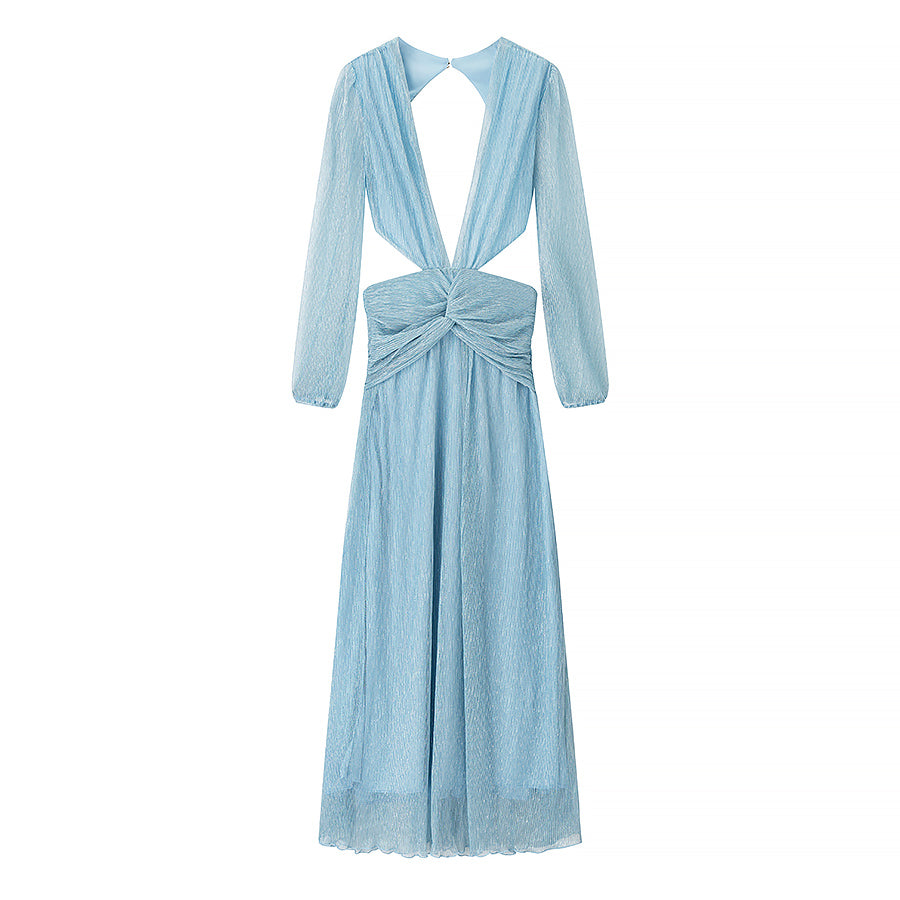 1408542173103652864 Beach Vacation Sexy Dress Women Summer Cropped Outfit Solid Color Seaside Atmosphere Maxi Dress - Image 2