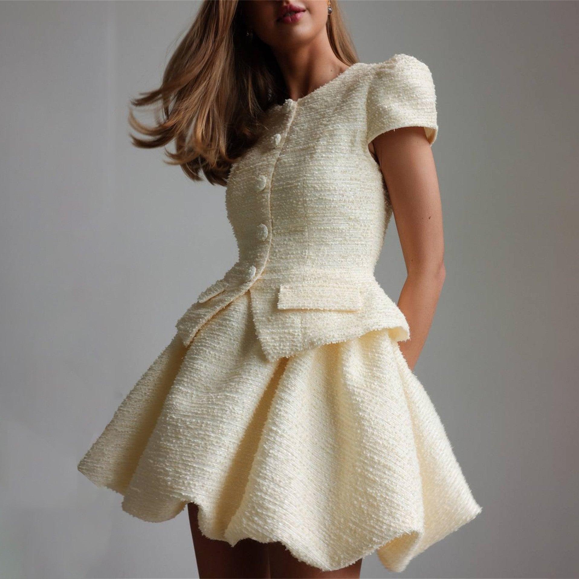 1428437947127955456 Women Clothing Autumn Women Clothing Short Sleeve Bud Top Skirt Two Piece Suit - Image 2