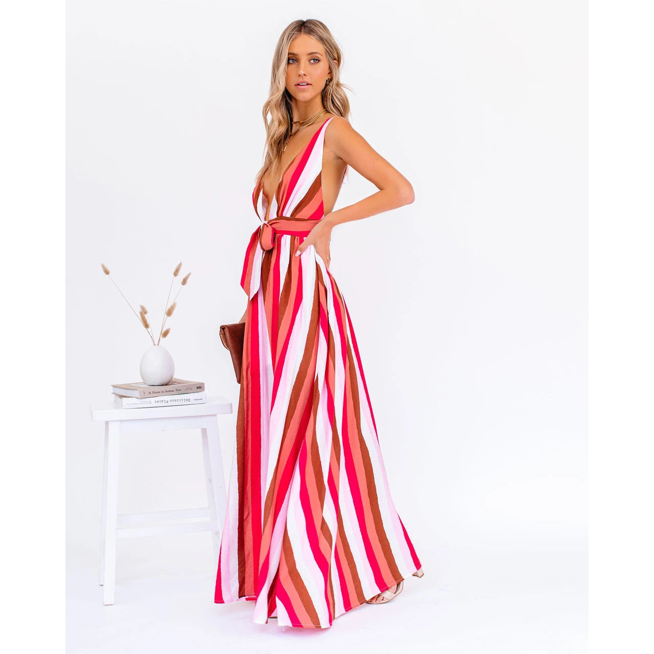 O1CN016pL3tX1c2HWiHiWai__2208129443542-0-cib Sexy Strap Deep V Plunge Striped Casual Dress Home Loose Lace up Large Swing - Image 3