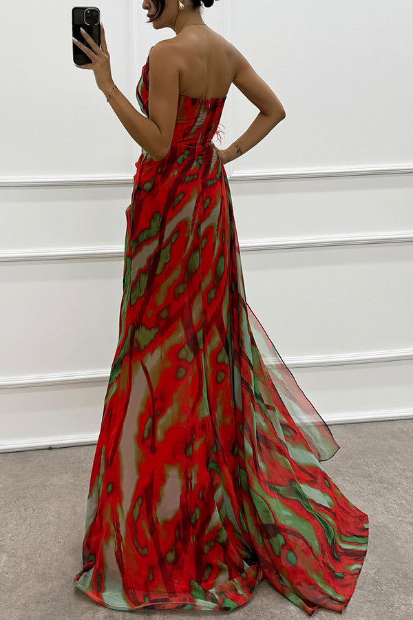 O1CN017DFERU1c2HqgR5nZH__2208129443542-0-cib Chiffon Floral Print Slit Dress Casual Party Long Women Clothing Dress - Image 5