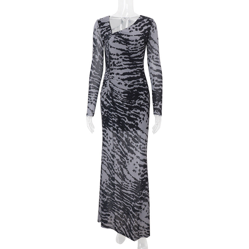 O1CN01BTq8GA1K7B4wQD5gc__2200806521116-0-cib Women Clothing Autumn Retro Sexy off Shoulder Zebra Stripe Slim Fit Long Sleeve Dress Women - Image 5