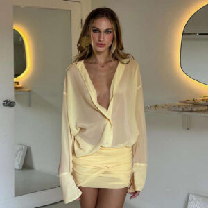 Elegant Sexy Collared Slim Fit Sheath Lace up Shirt Dress Short Dress Women