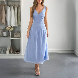 Elegant Deep V Plunge Cropped Outfit Maxi Dress Women Clothing Spring Summer