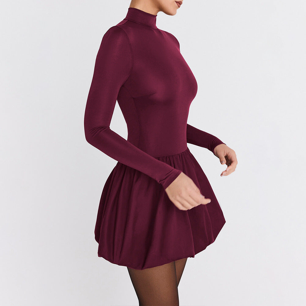 O1CN01EH8DxG1FtCTuihaal__3175780544-0-cib Turtleneck Long Sleeved Tight Waist Pleated A line Dress - Image 3