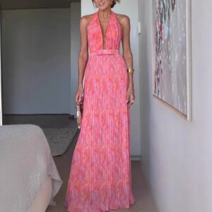 Summer Holiday Women Clothing Sexy Deep V Plunge Lace up Backless Dress