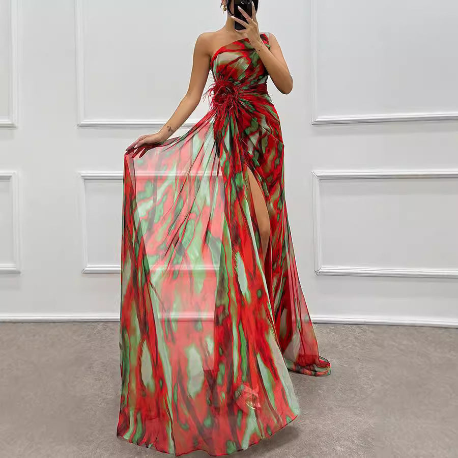 O1CN01FTCxdq1c2HqkXCSta__2208129443542-0-cib_f8ce9404-904b-4315-a533-ae5af1f79526 Chiffon Floral Print Slit Dress Casual Party Long Women Clothing Dress