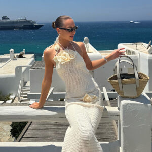Women Solid Color Knitted Floating Floral Beach dress