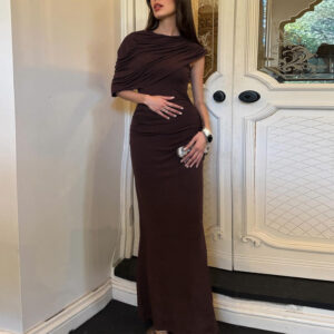 Women Clothing Summer Oblique Shoulder Design Skinny Sheath Pleated Irregular Asymmetric Dress