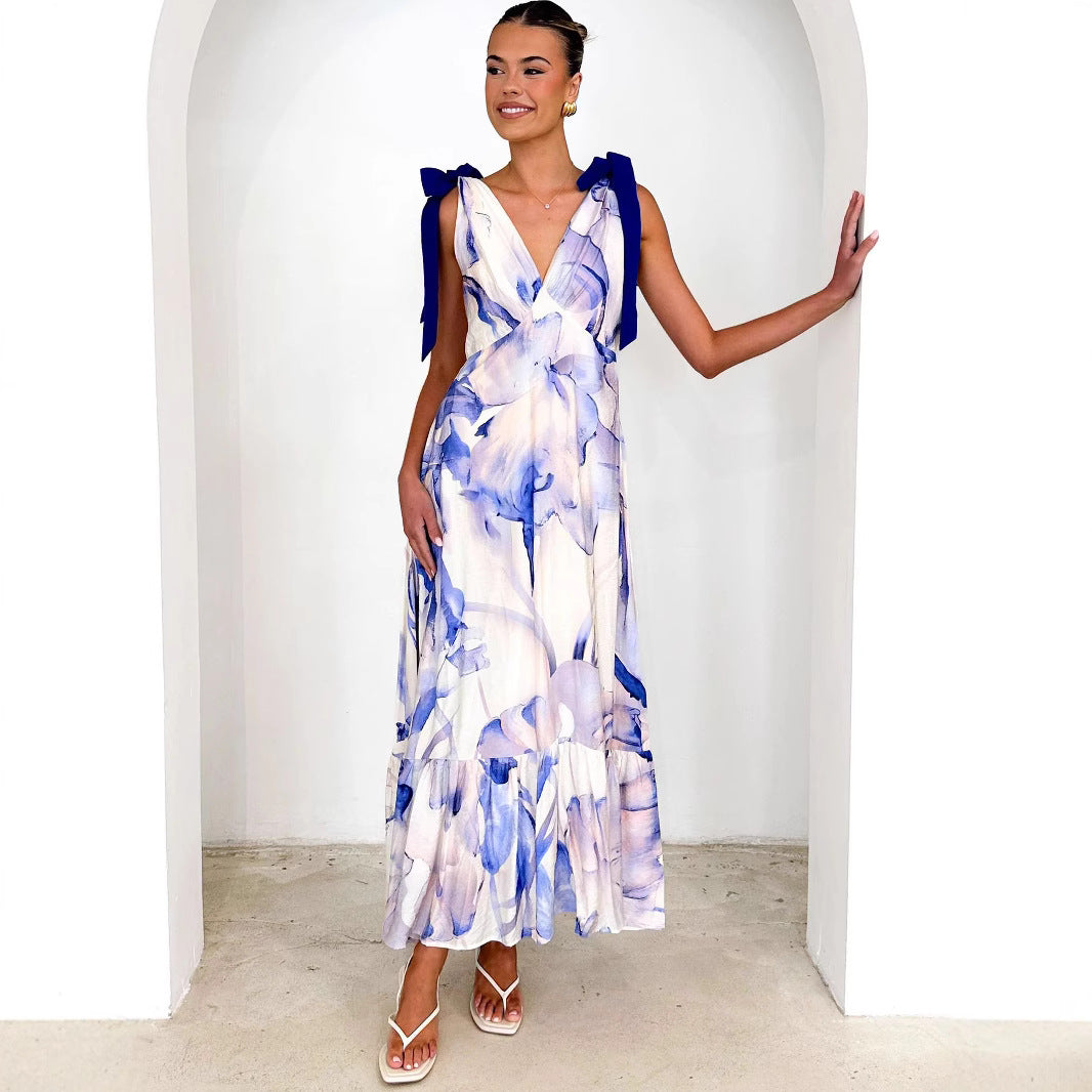 O1CN01MtqExM2HoHeMKXg91__3417629197-0-cib Summer Women Maxi Dress V neck Sleeveless Printed Dress - Image 2