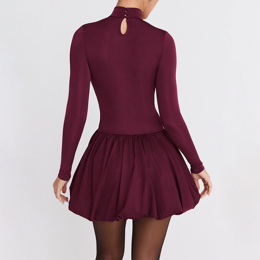 O1CN01VL4r9J1FtCTwmwsMO__3175780544-0-cib Turtleneck Long Sleeved Tight Waist Pleated A line Dress - Image 4