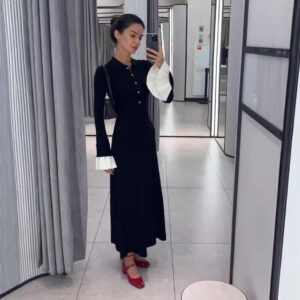 Long Sleeved Knitted Maxi Dress Casual Waist Tight Maxi Dress for Women