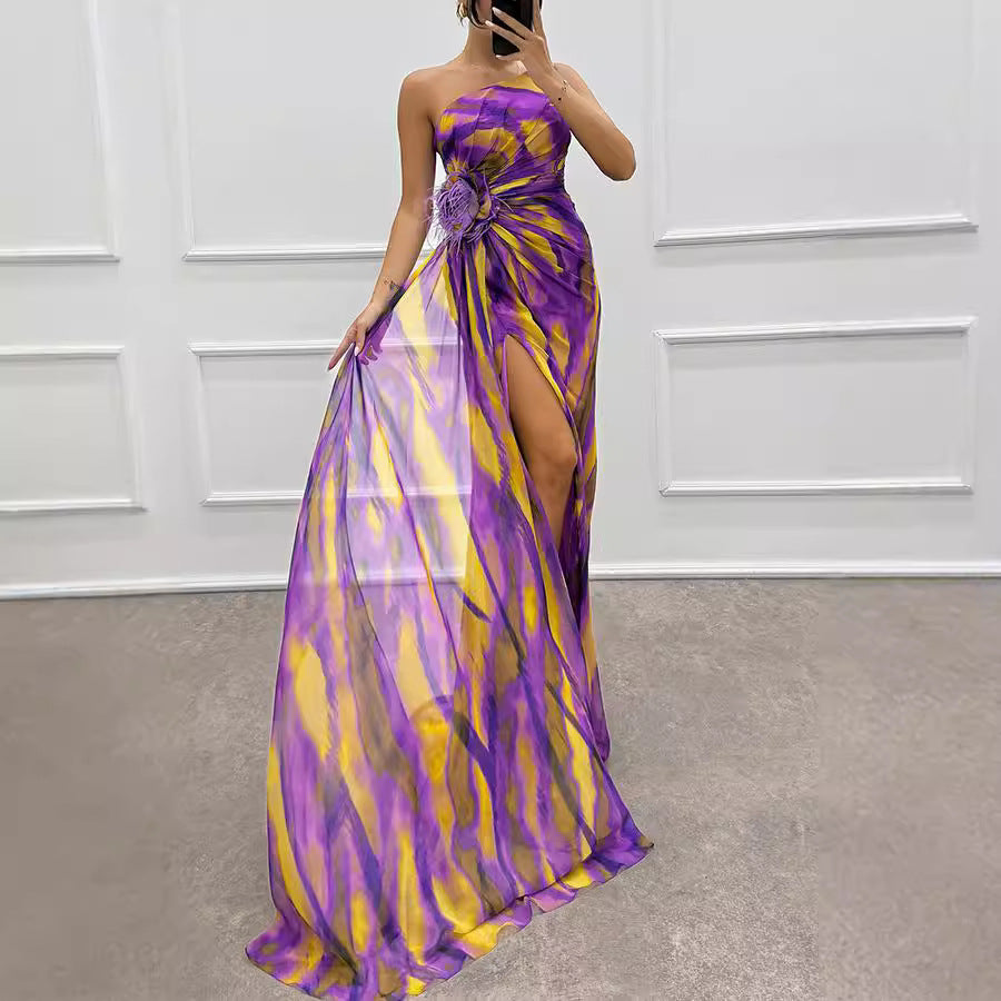 O1CN01jZFOh21c2HqiMslOW__2208129443542-0-cib Chiffon Floral Print Slit Dress Casual Party Long Women Clothing Dress - Image 2