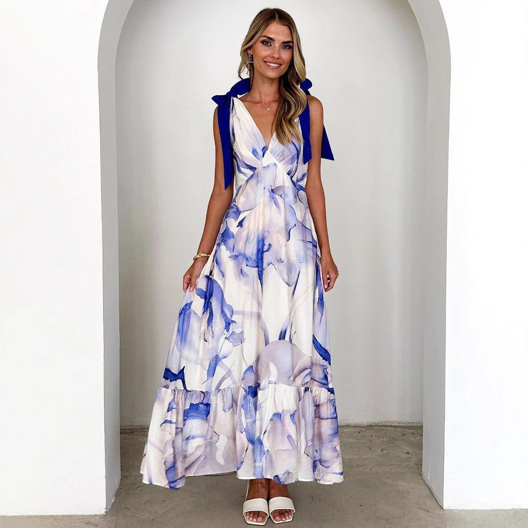O1CN01rNVr6o2HoHeNklsZW__3417629197-0-cib Summer Women Maxi Dress V neck Sleeveless Printed Dress - Image 3