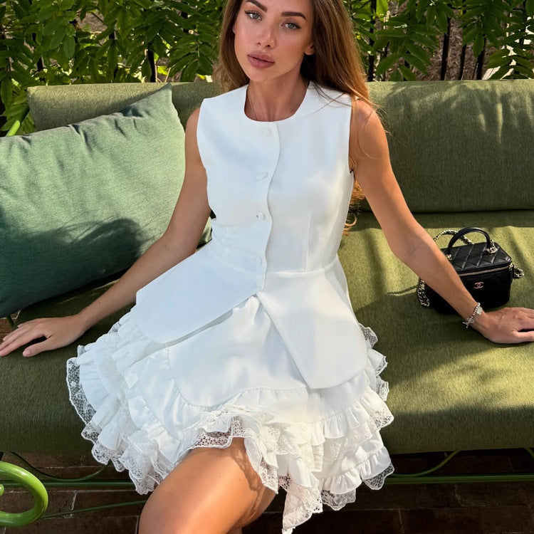 O1CN01te2hgo2KYCdS2nGQJ__2212760969568-0-cib Casual Skirt Outfit Women High Grade Sleeveless Vest Waistcoat Top High Waist Bubble Skirt Two Piece Sets