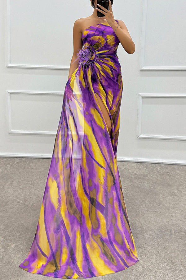 O1CN01uP9BFc1c2HqgR7Xls__2208129443542-0-cib Chiffon Floral Print Slit Dress Casual Party Long Women Clothing Dress - Image 6