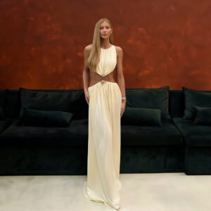 Hollow Out Cutout out Maxi Dress round Neck Sleeveless Solid Color Dress